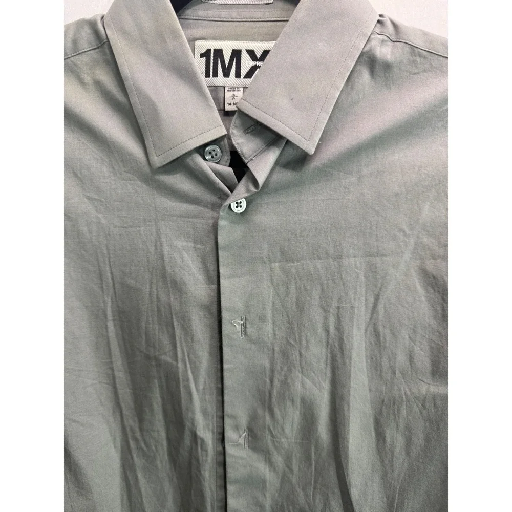 Express 1MX Fitted Dress Shirt Mens Small Gray Long Sleeve‎ Button Down 14-14.5